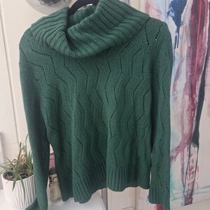 Green Cable Knit Turtleneck Sweater